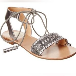 Jack Rogers Tate Raffia silver strappy scandal- tie-up. Size 7.5. EUC